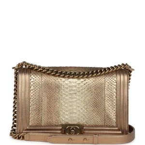 Chanel Medium Boy Flapbag Matte Gold Python