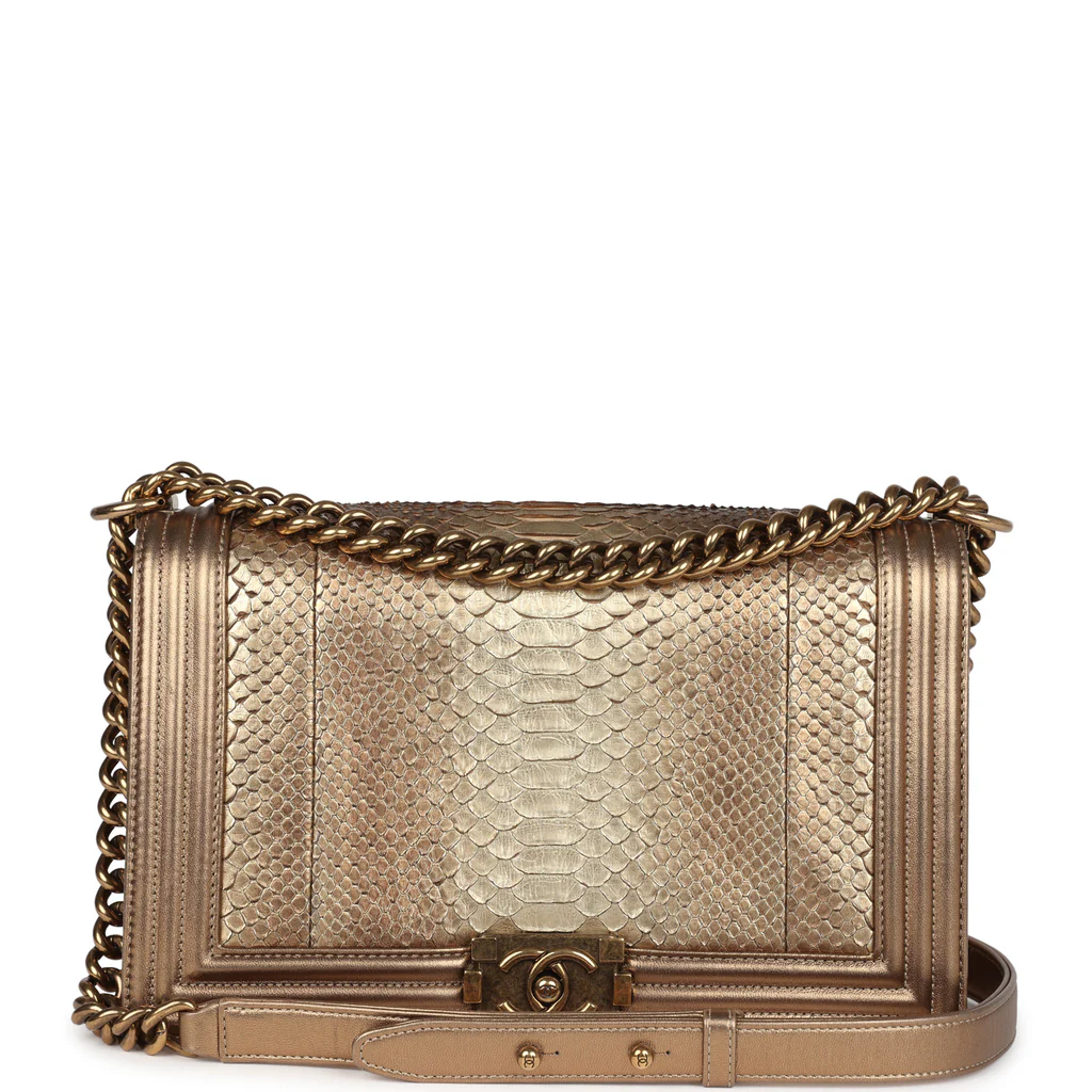 Chanel Medium Boy Flapbag Matte Gold Python