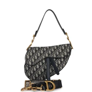 Christian Dior Saddle Bag Navy Blue Oblique Jacquard Antique