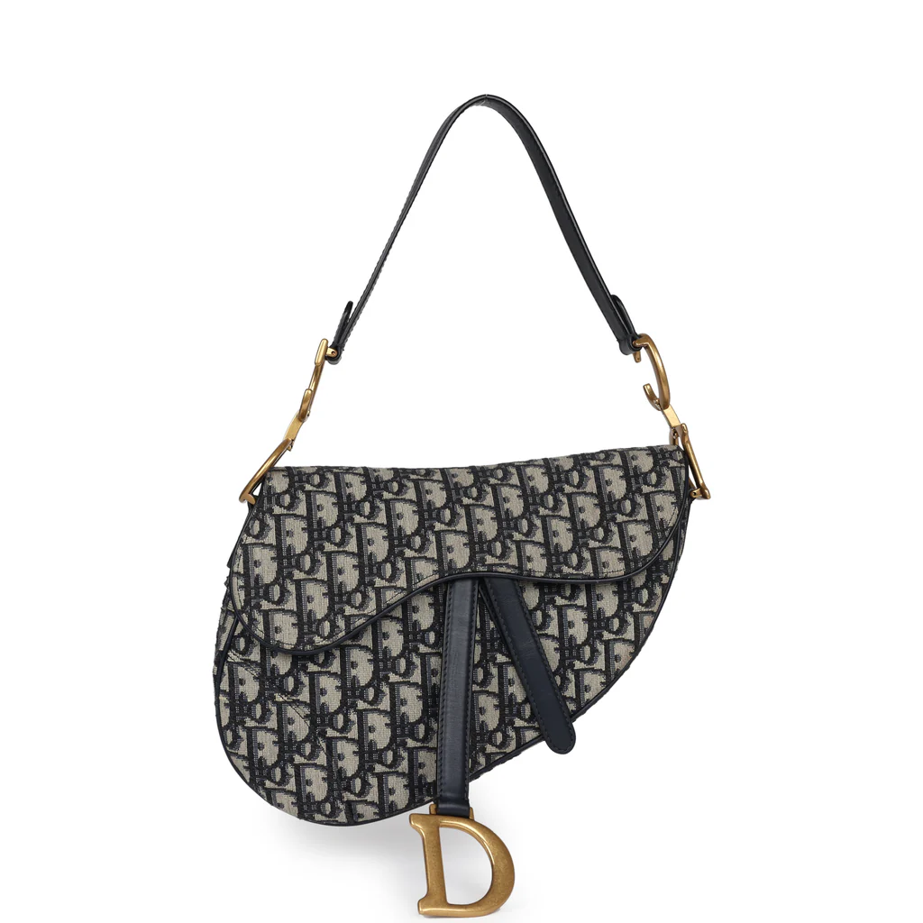 Christian Dior Saddle Bag Navy Blue Oblique Jacquard Antique - Image 2