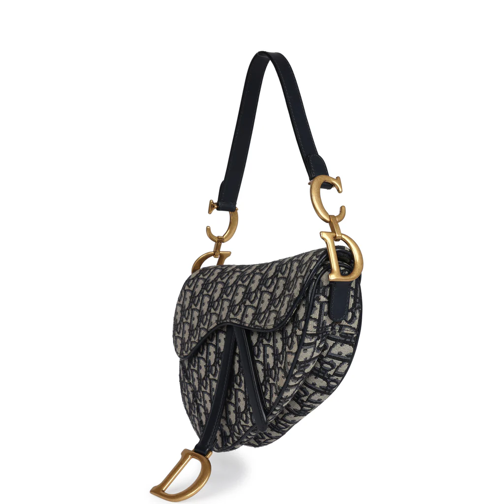 Christian Dior Saddle Bag Navy Blue Oblique Jacquard Antique - Image 4