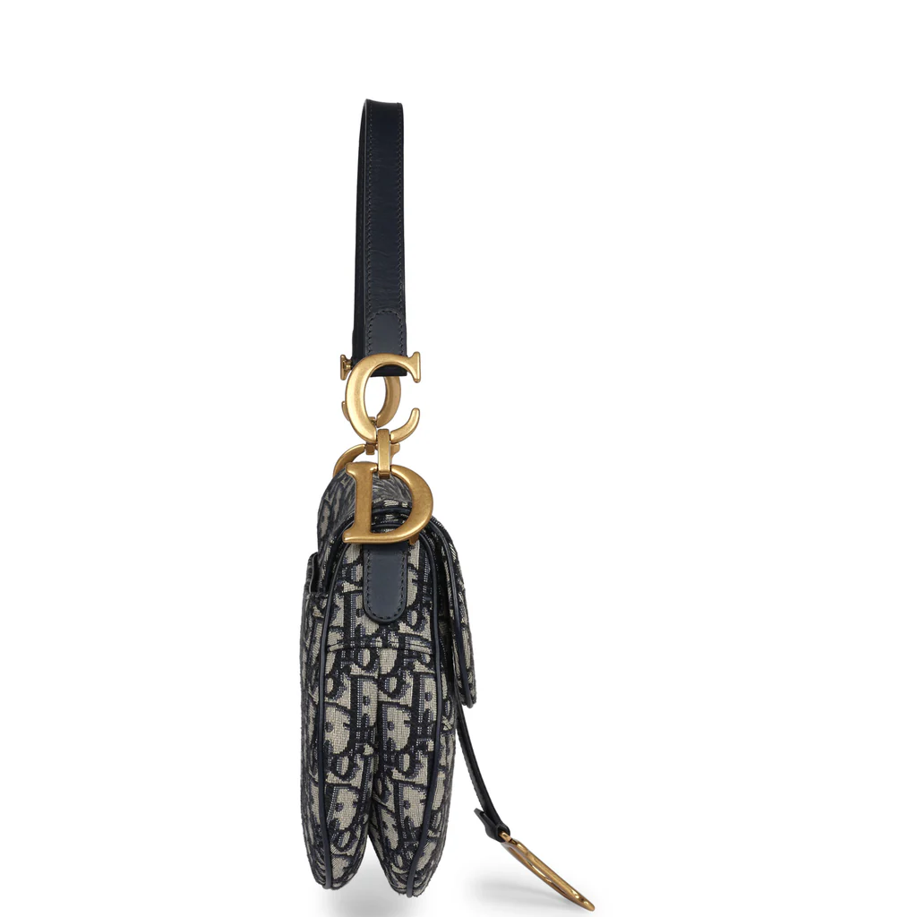 Christian Dior Saddle Bag Navy Blue Oblique Jacquard Antique - Image 6