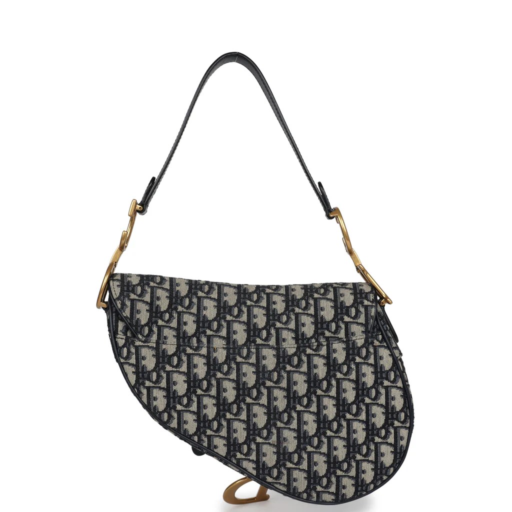 Christian Dior Saddle Bag Navy Blue Oblique Jacquard Antique - Image 5