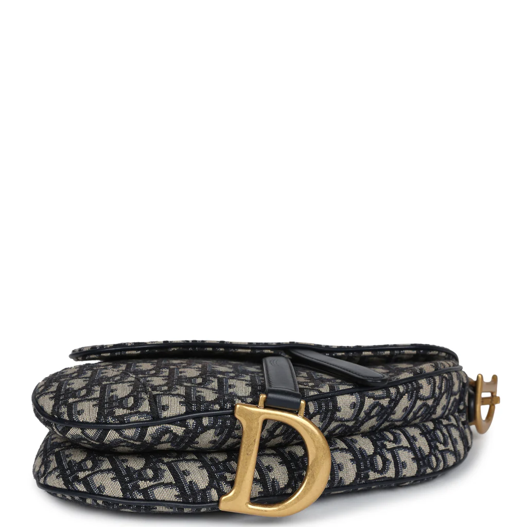 Christian Dior Saddle Bag Navy Blue Oblique Jacquard Antique - Image 7