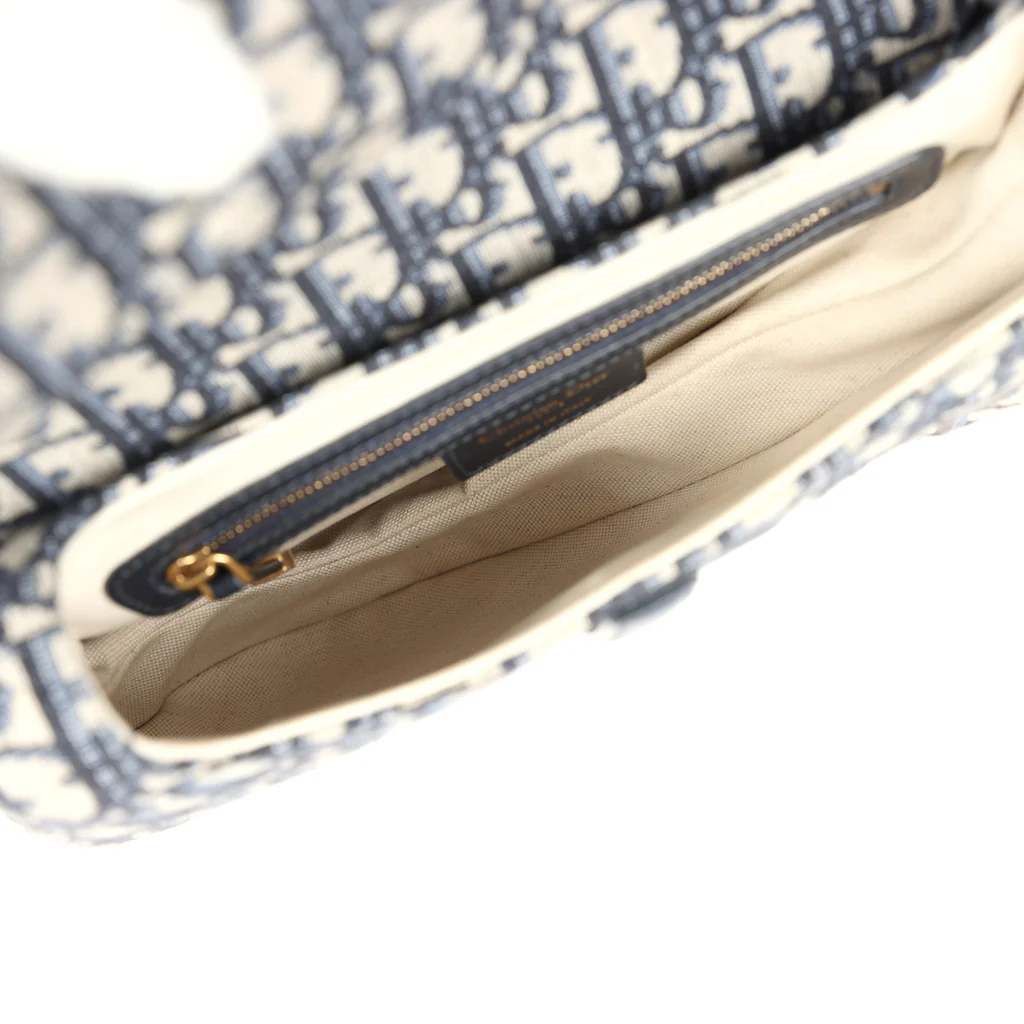 Christian Dior Saddle Bag Navy Blue Oblique Jacquard Antique - Image 8